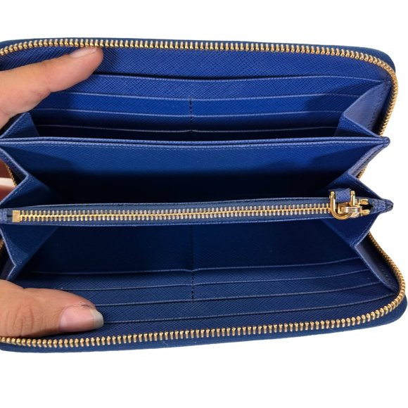 Authentic Prada Wallet Long Zippy Blue Leather Vintage - Picture 8 of 9